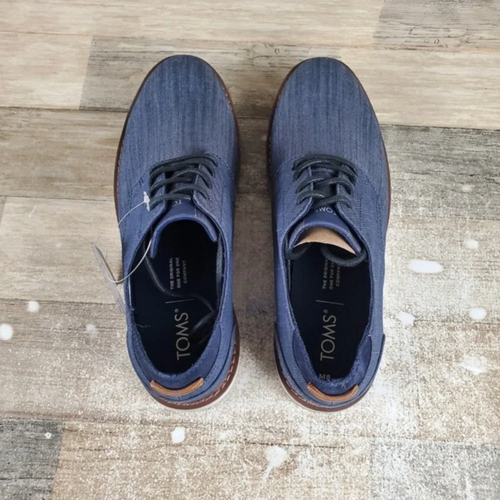Toms Mens Shoes Sz 8 Casual Navy Crosshatch Denim Round Toe Lace Up Oxford Dress
